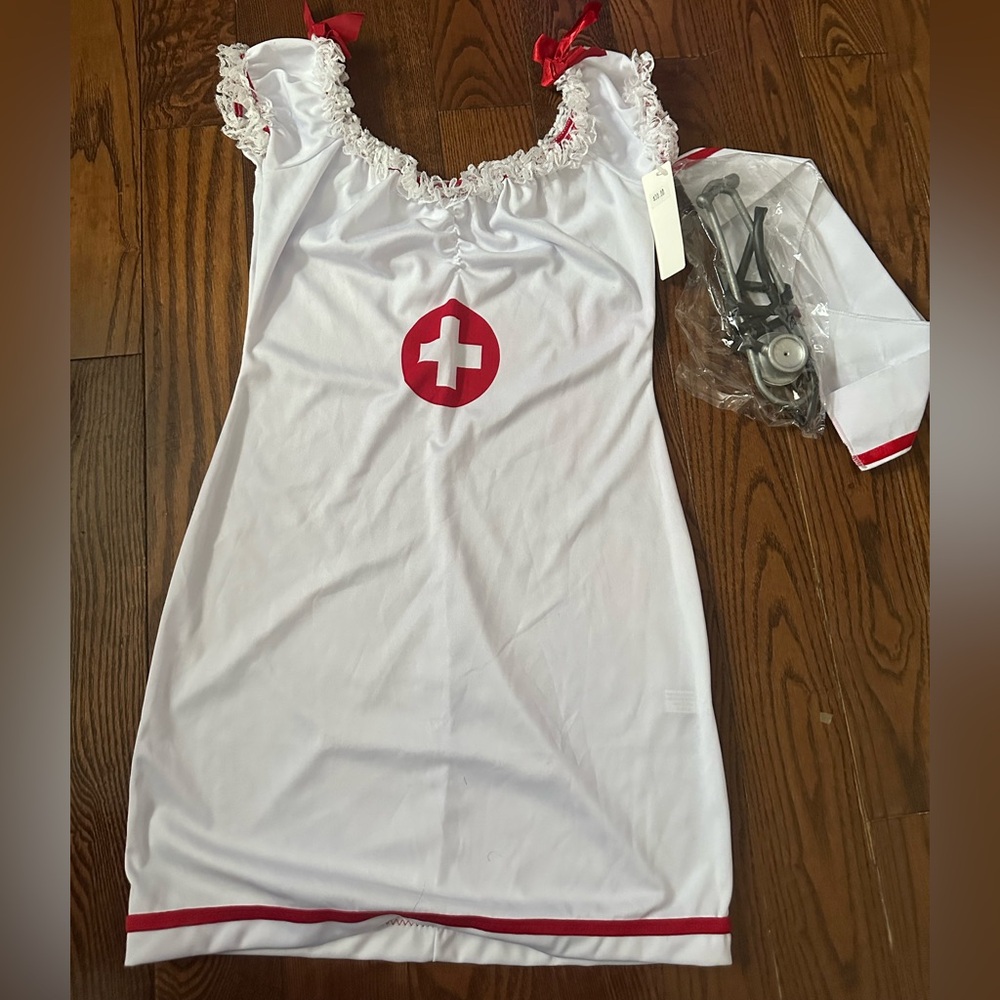 White Nurse Costume Dress with Red Cross